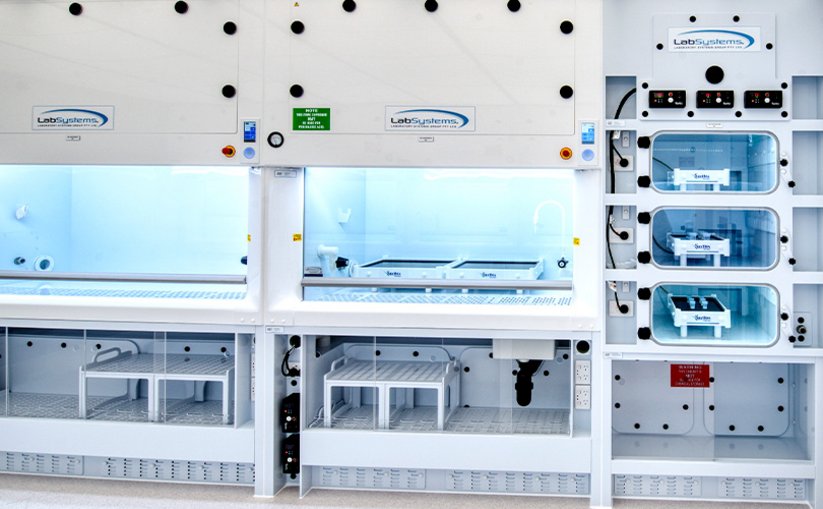 Front view of two laboratory fume cupboards