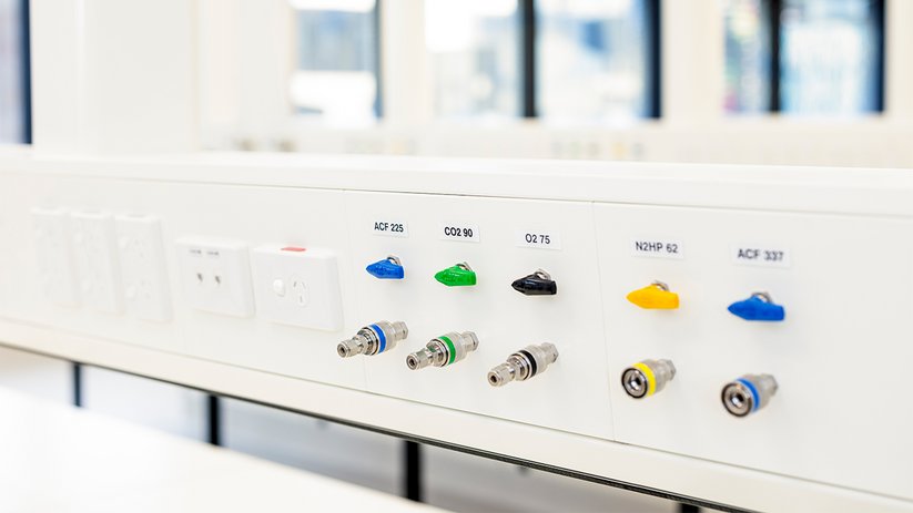 Close-up of lab service outlets at CSL Melbourne.
