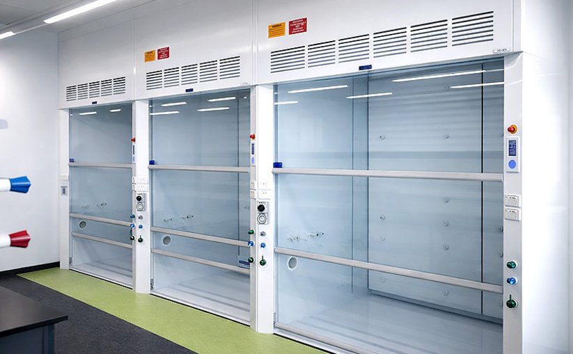 Three Smoothflow Walk-in labatory fume cupboards