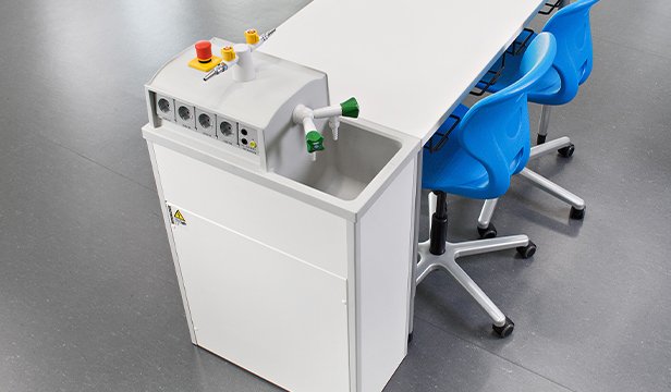 Laboratory workstation with integrated sink and gas supply