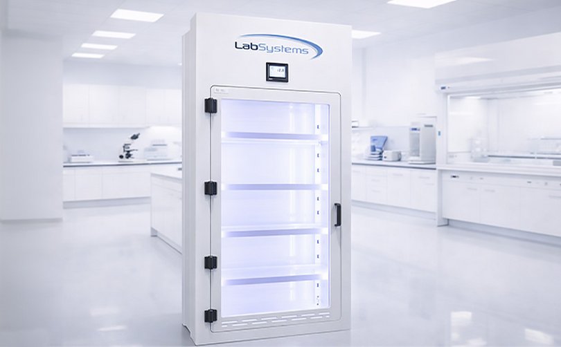 Chemical storage cabinet with secure glass door