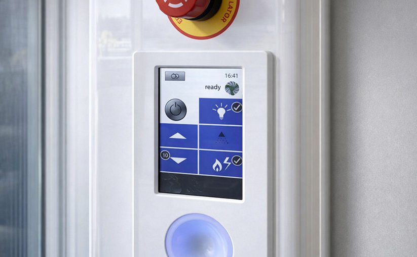 Touchscreen control panel for a laboratory fume cupboard
