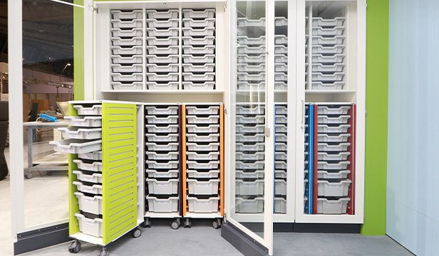 Modular storage units with drawers and trolleys