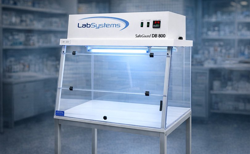 Dead air box laboratory cabinet with transparent enclosure and internal lighting