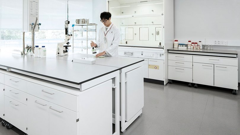 Laboratory technician during examination