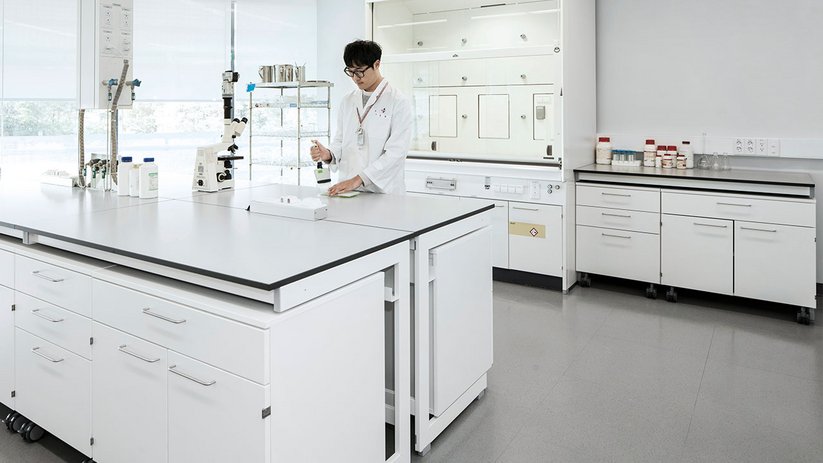 Laboratory technician during examination