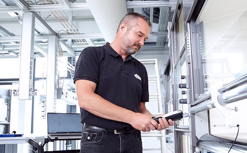 Employee checks a system