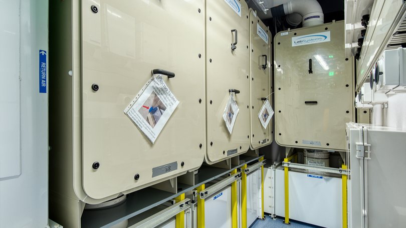 Technical plant area at the University of Otago with enclosed service units.
