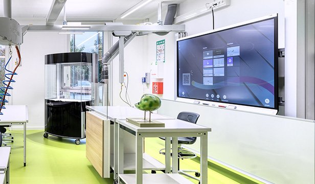 Classroom with digital board and lab equipment