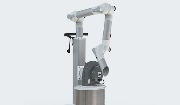 Mobile filtration unit with articulated extraction arm