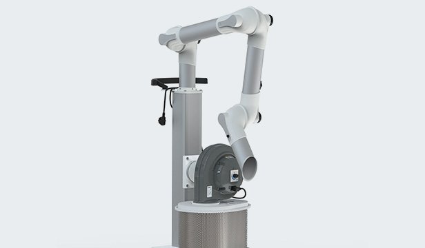 Mobile filtration unit with articulated extraction arm