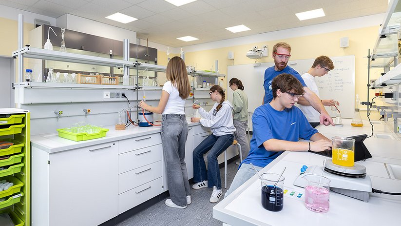 Students performing experiments in a teaching laboratory