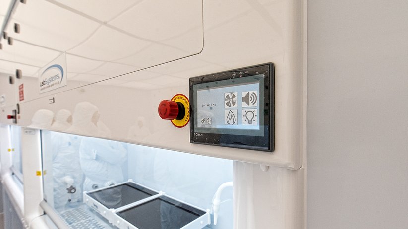 Close-up of a fume hood control panel at the University of Otago.