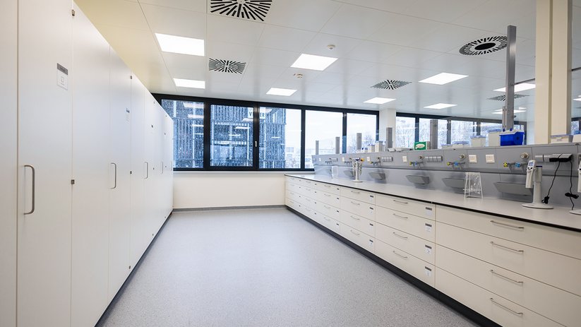 Laboratory with wall cupboard