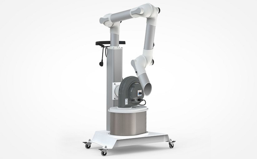 Mobile filtration unit with articulated extraction arm