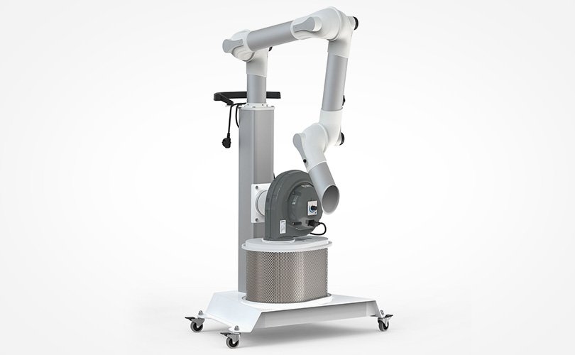 Mobile filtration unit with articulated extraction arm